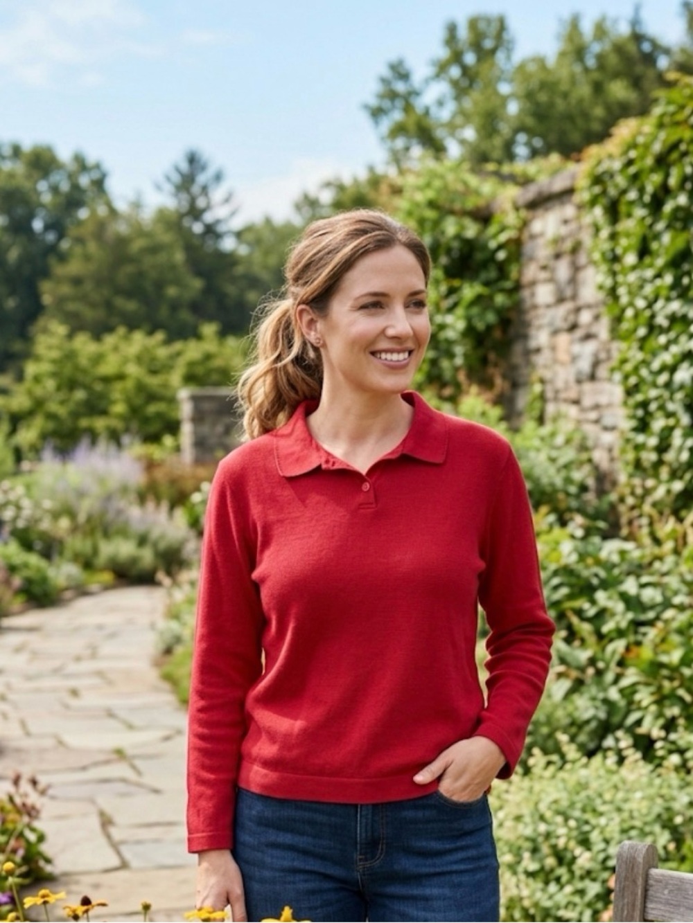 KAREN SCOTT Polo Knit Top, Women’s L possibly, Red